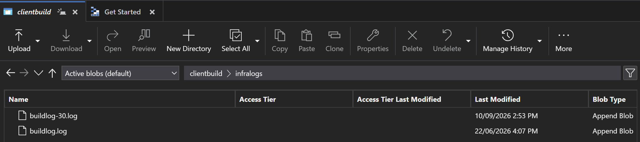 The Cloud Cooking storage account which holds the infrastructure logs for cook deployments.