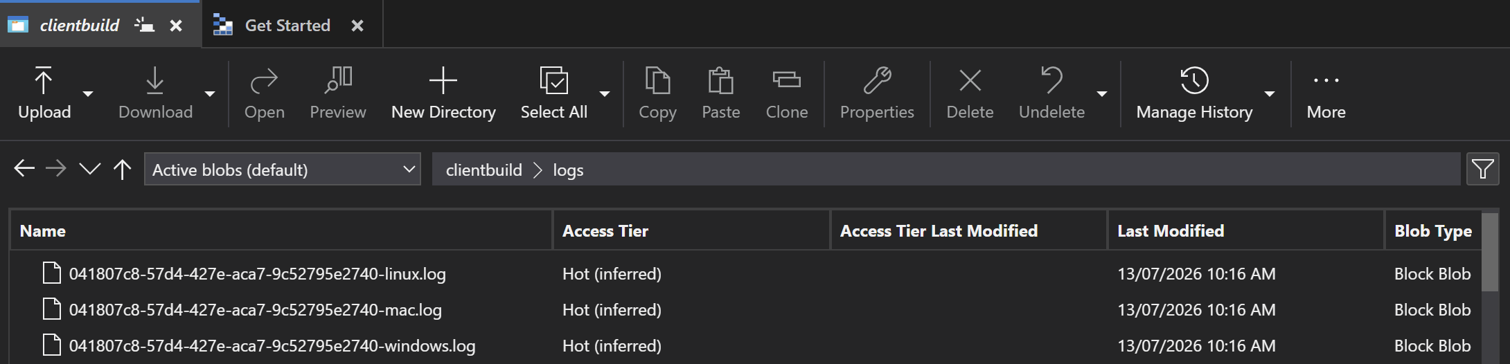 The Cloud Cooking storage account which holds the individual mod logs for the build.