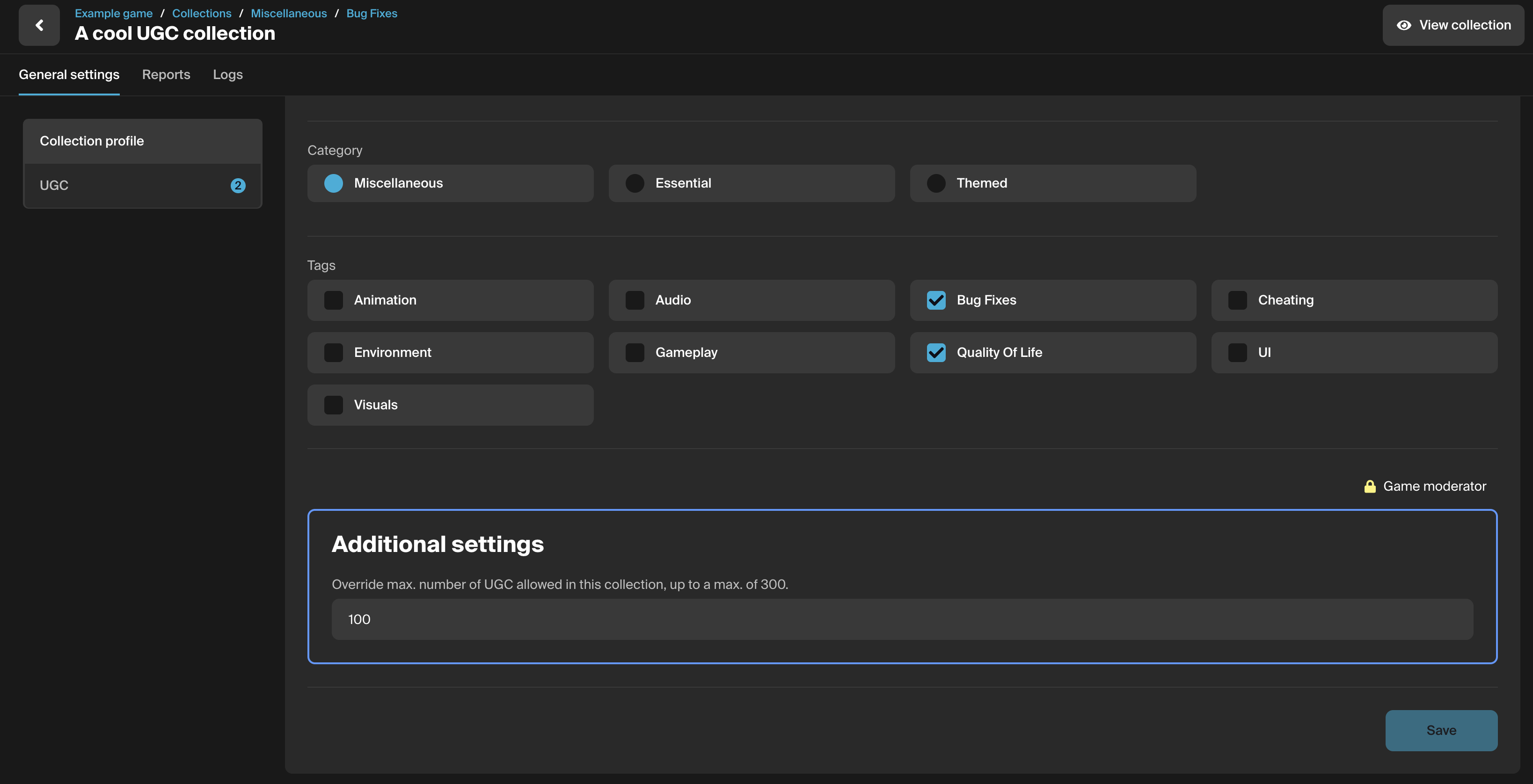 collection settings override
