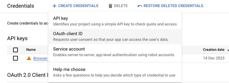 Google Cloud Console Oauth client configuration screen