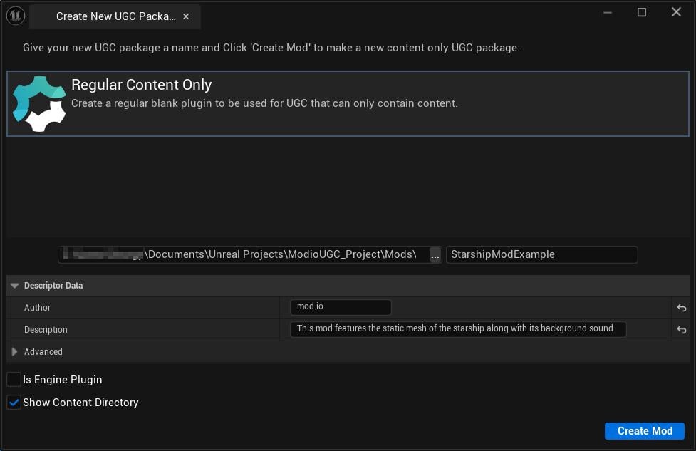 Creating a new UGC details
