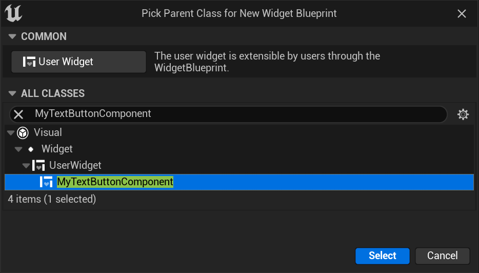 Create Widget Blueprint of new component