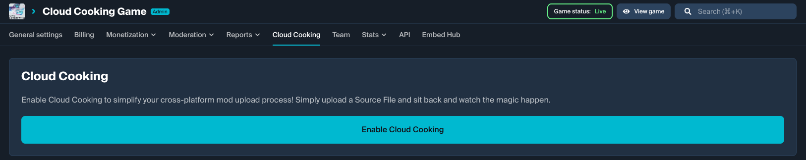 Image of the Cloud Cooking onboarding page