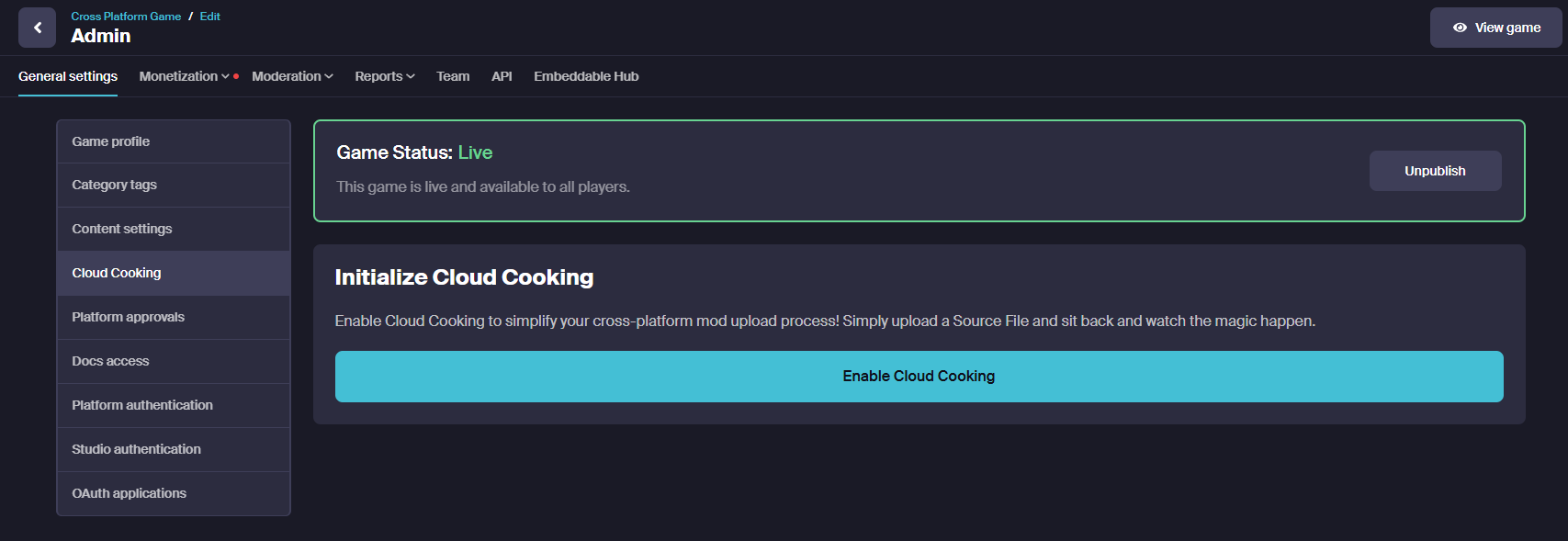 Image of the Cloud Cooking onboarding page