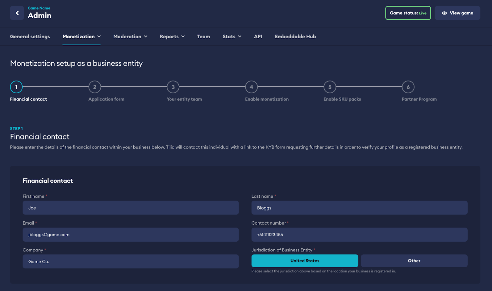 Entity Onboard Mod.io Flow