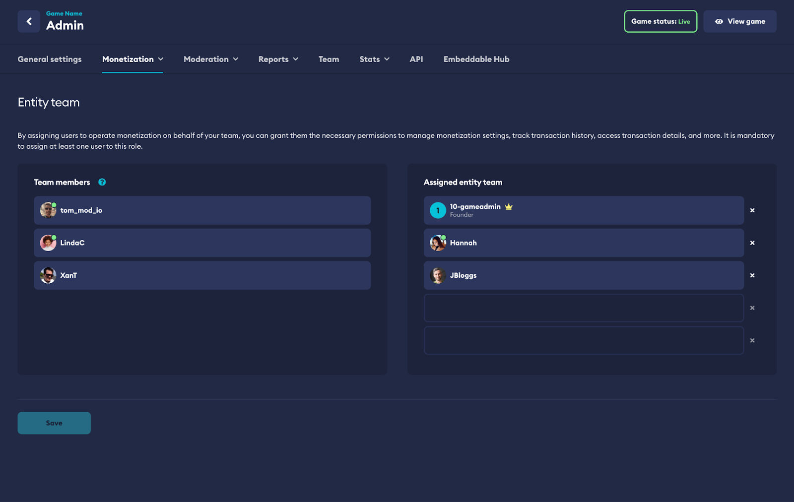Entity Team Setup Flow