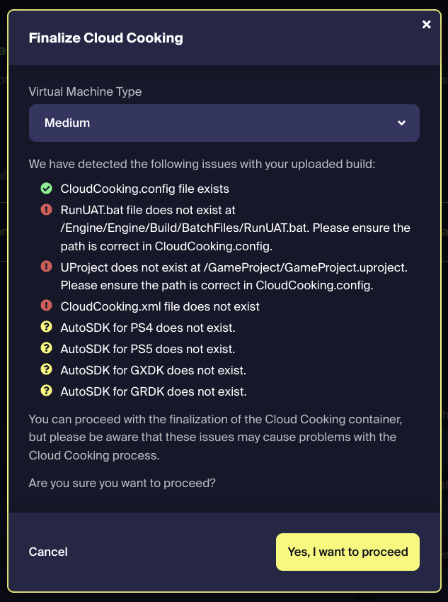Finalize Cloud Cooking modal