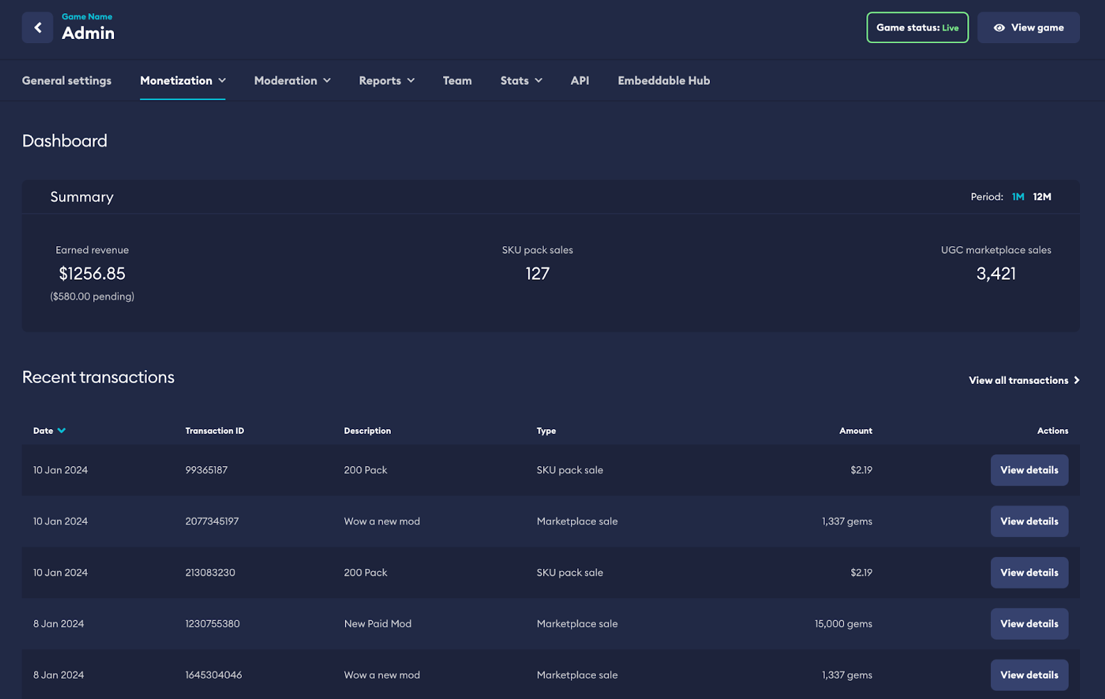 Game Monetization Dashboard