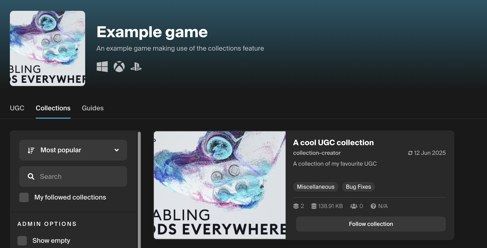 game profile tabs