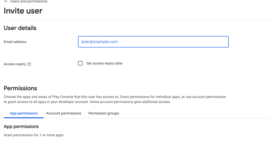Add service account to Google Play Console