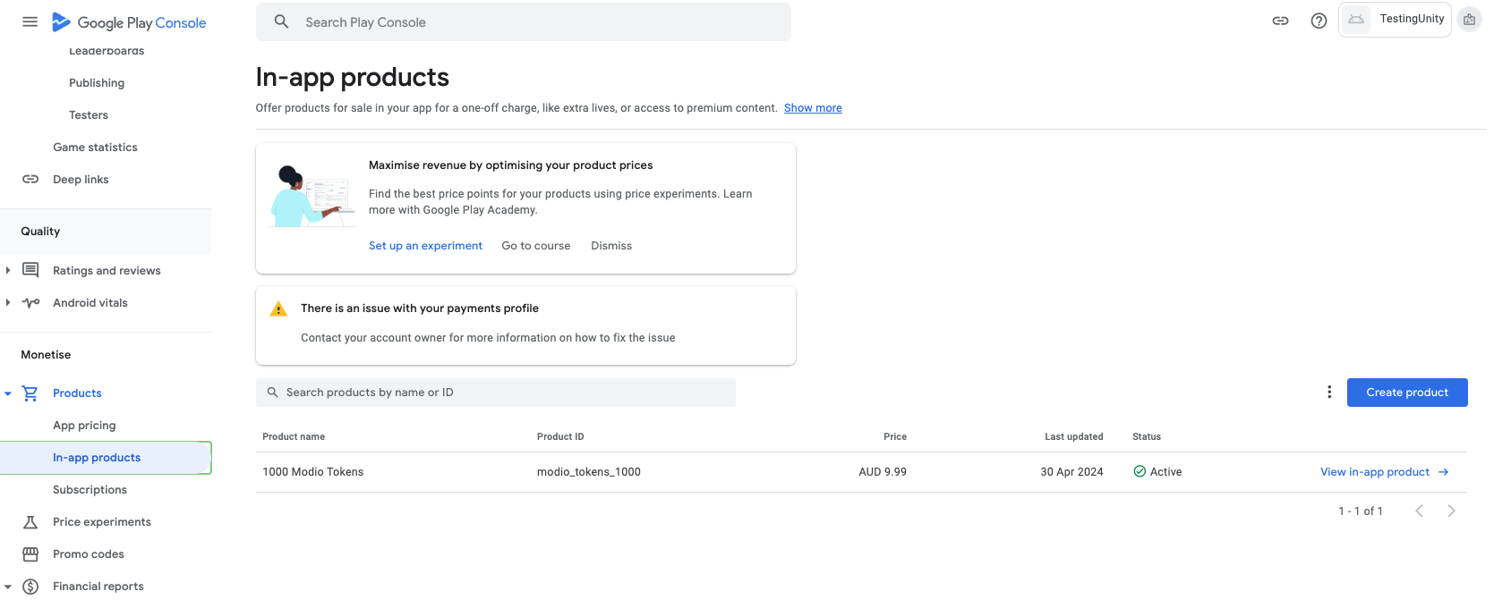 Create new in-app product