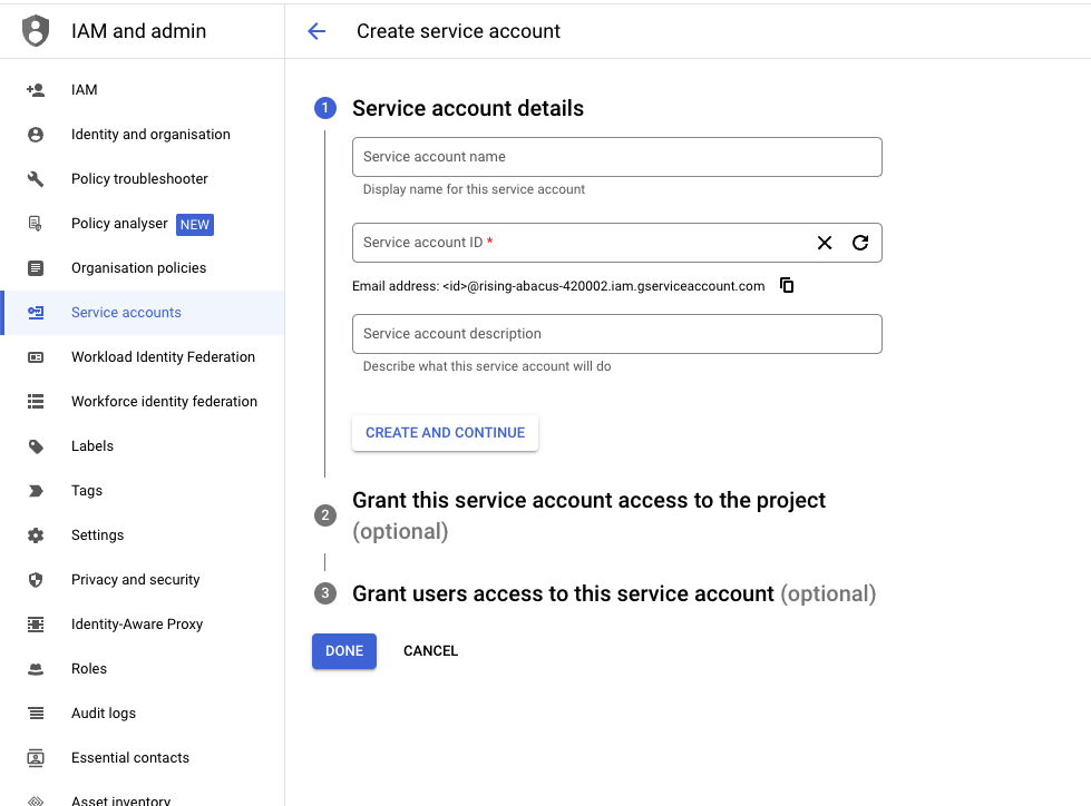 Create a service account