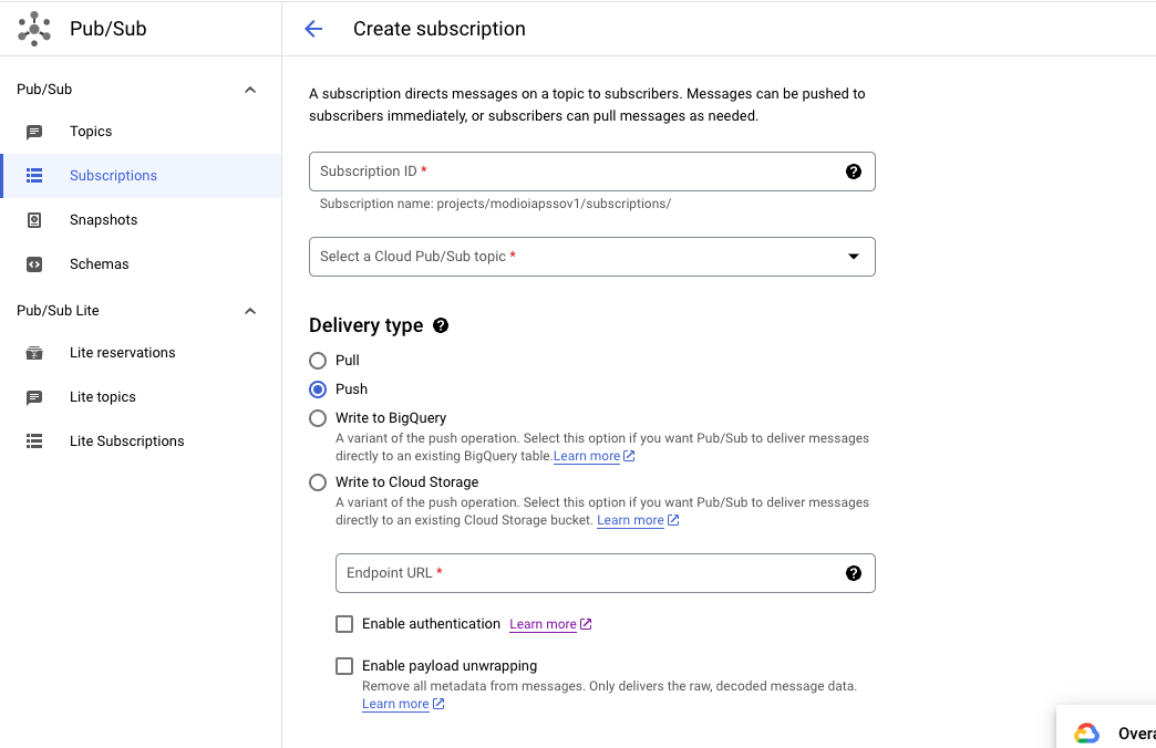 Create a subscription