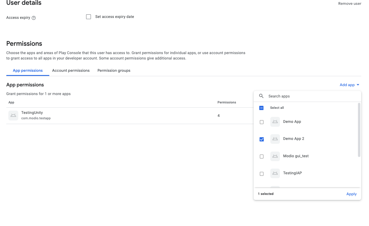 Grant service account access to app