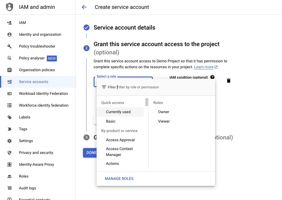 Grant the service account access to your project 