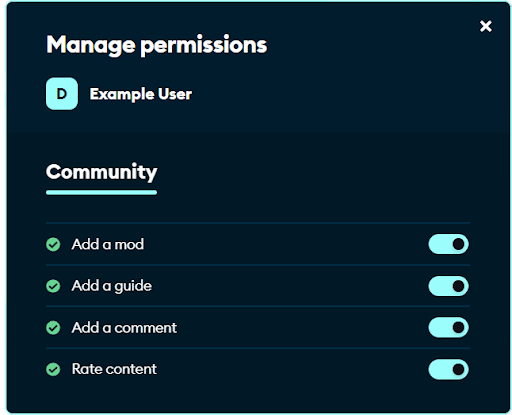 Manage permissions popup