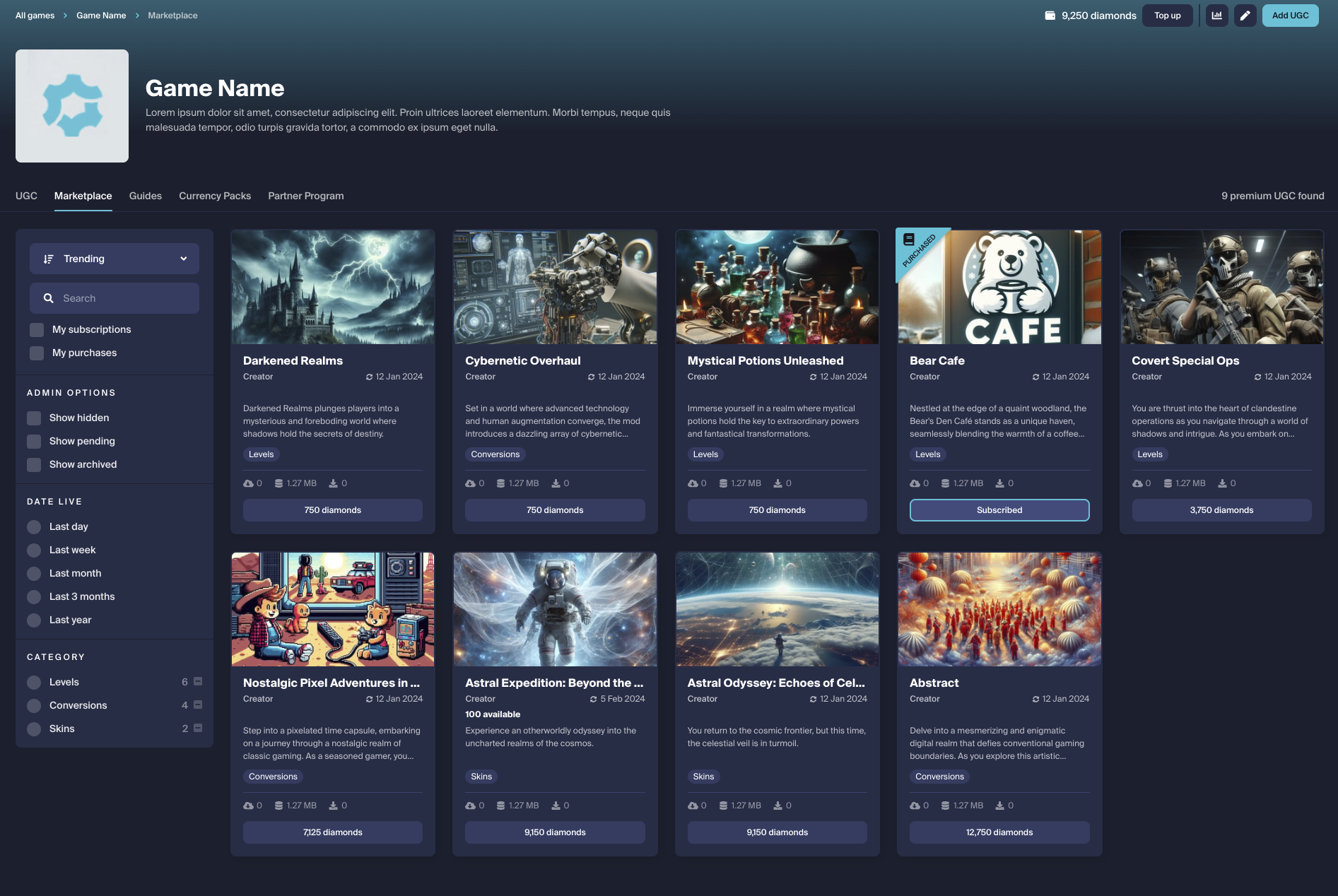Marketplace Tab