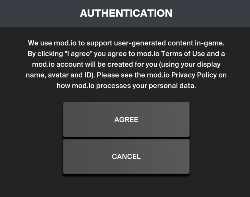 the TOS dialog