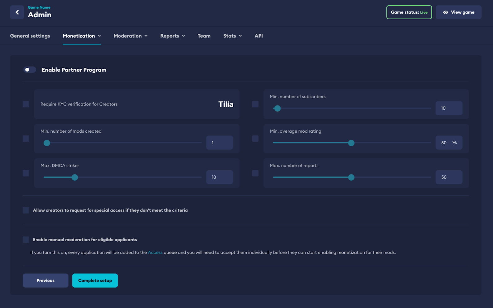 Partner Program Setup