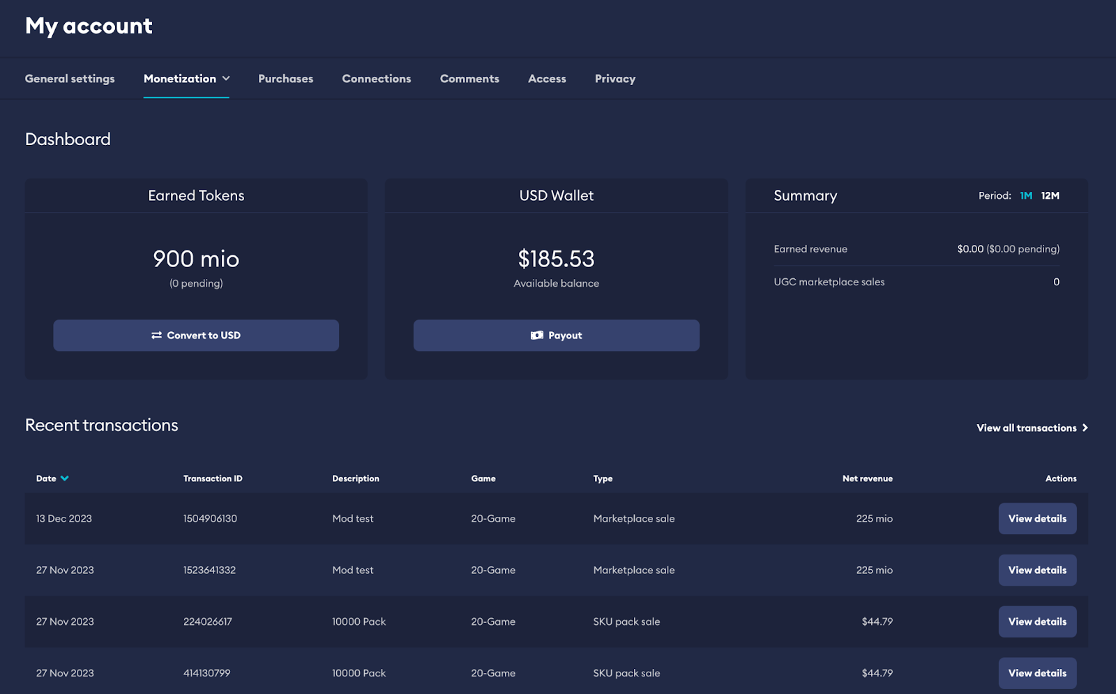 Payout Dashboard