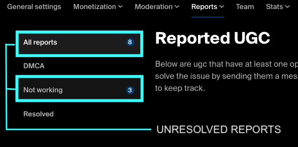 report management tabs