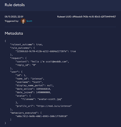 Rules Engine Request Details