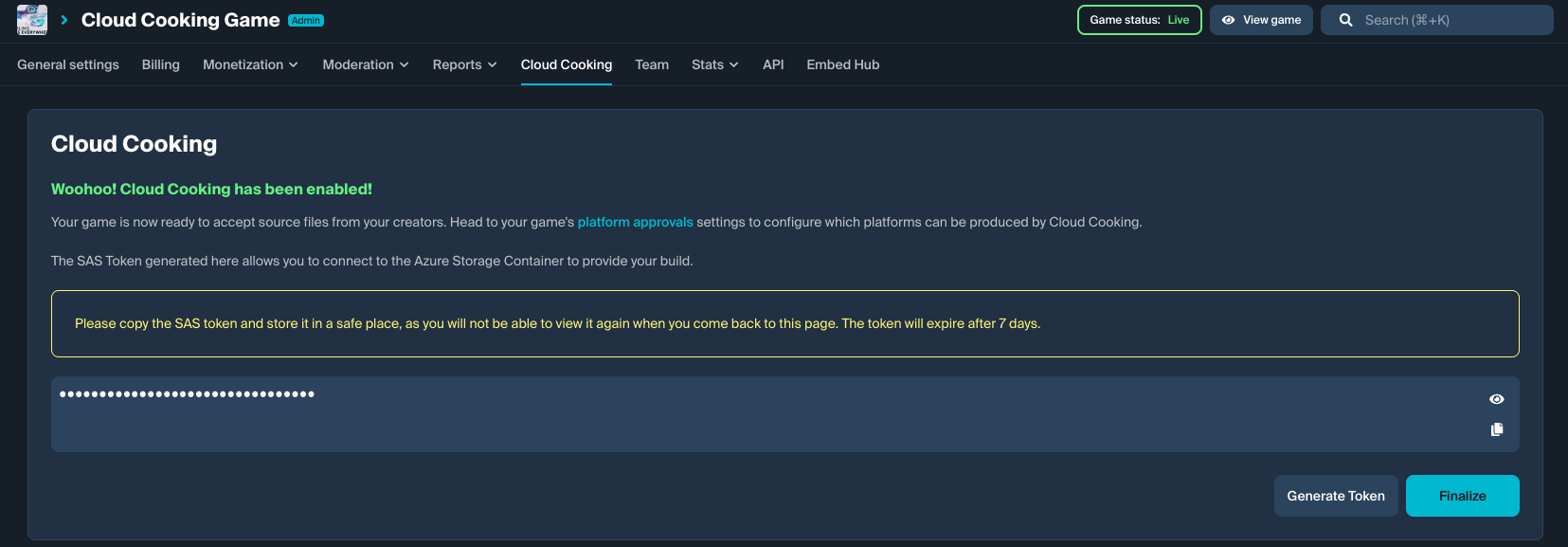 Cloud Cooking SAS Token