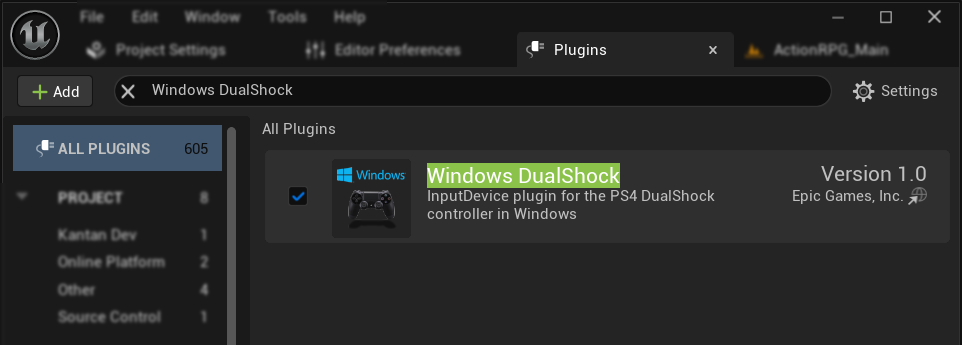 Windows DualShock plugin enabled
