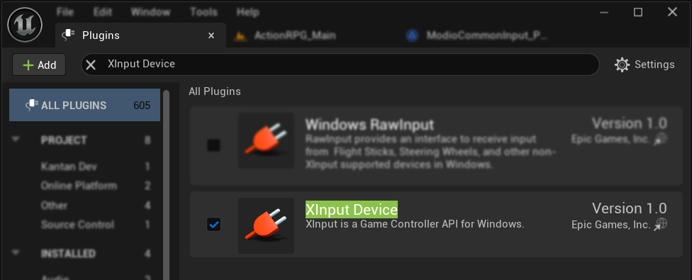 XInput Device plugin enabled